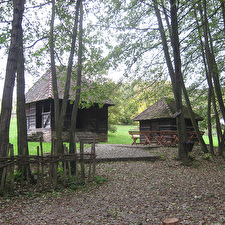 Kućice brvnare pored šume